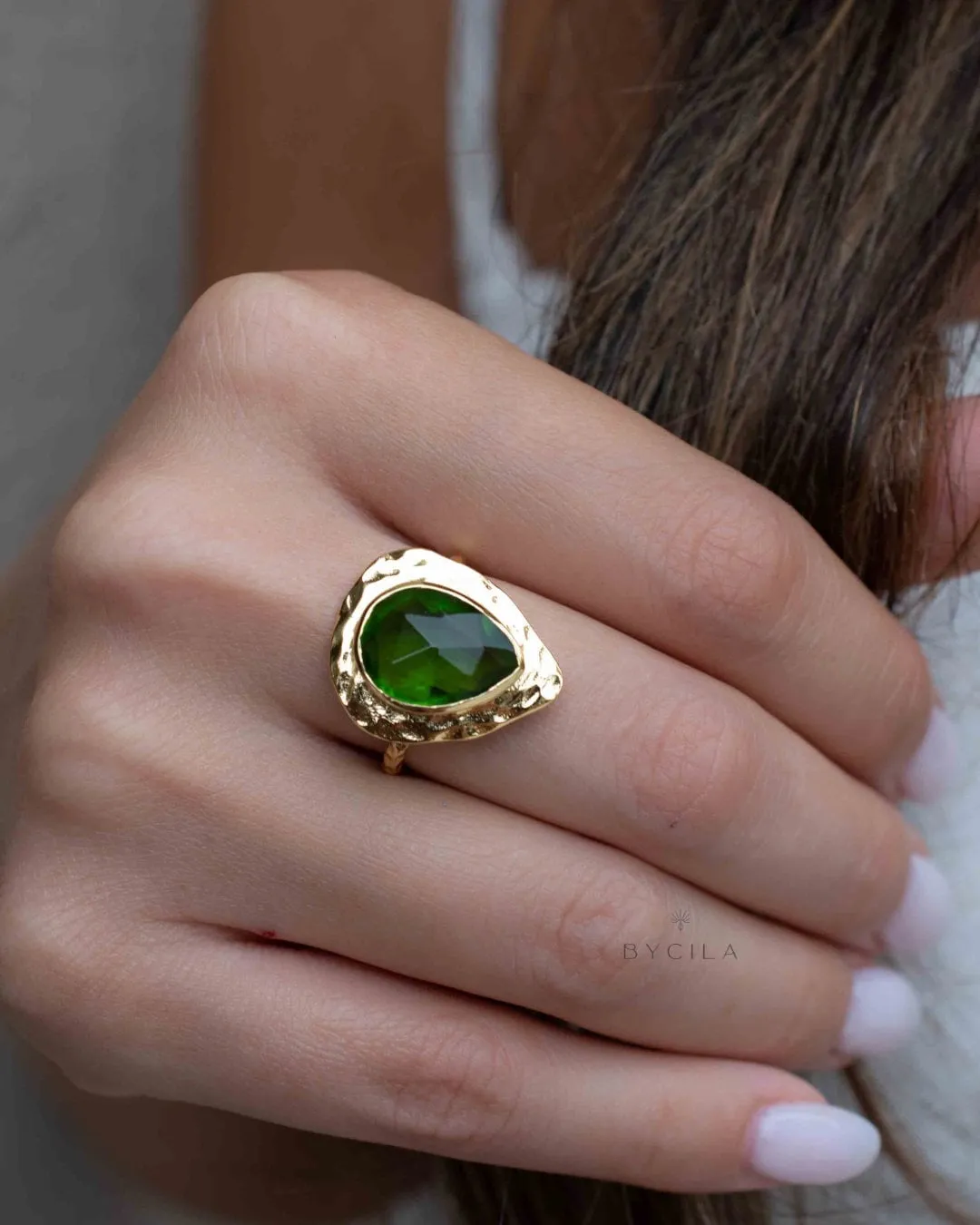 Peridot hydro Gold Plated Ring *  Statement Ring * Green Stone * Gold Ring  * Large Ring Statement * August Birthstone BJR296