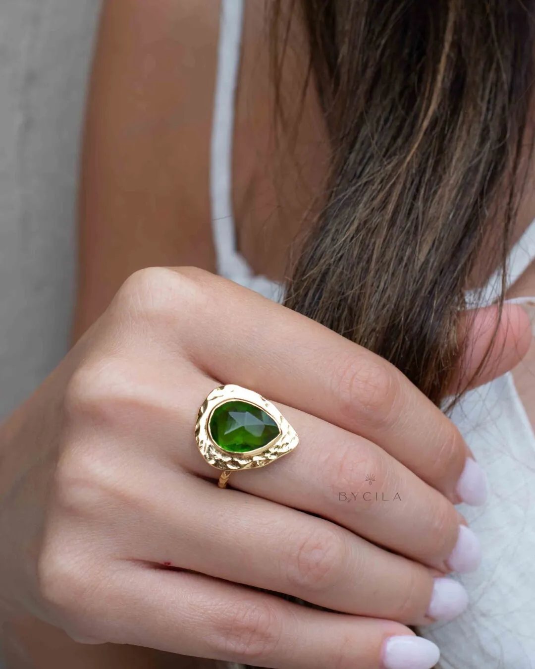 Peridot hydro Gold Plated Ring *  Statement Ring * Green Stone * Gold Ring  * Large Ring Statement * August Birthstone BJR296