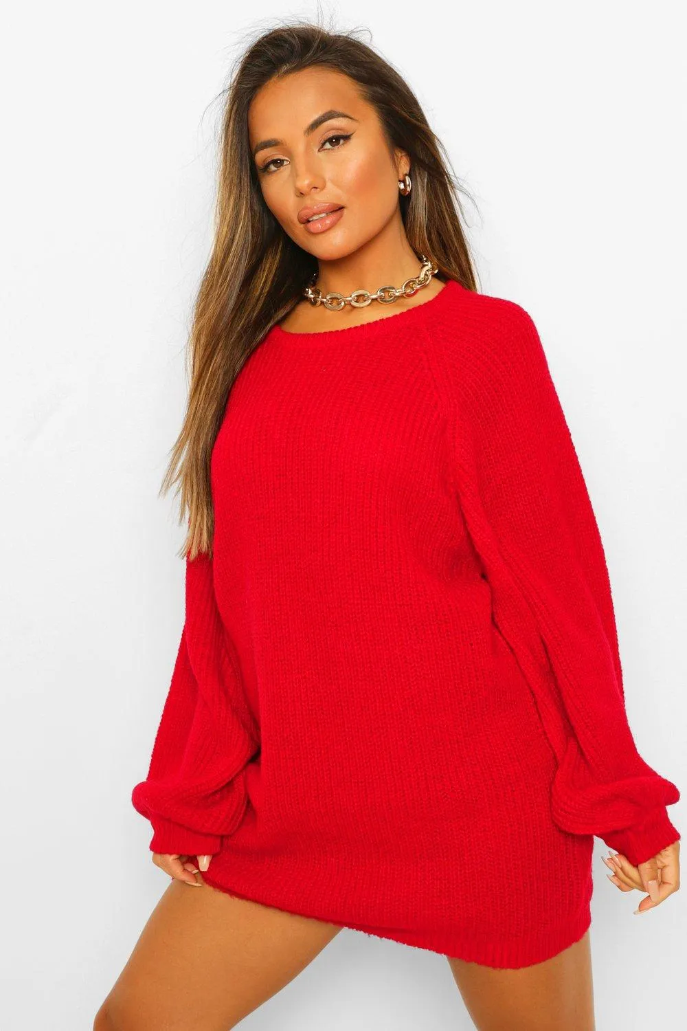 Petite Crew Neck Fisherman Rib Sweater Dress