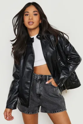 Petite Quilted Faux Leather Moto Jacket