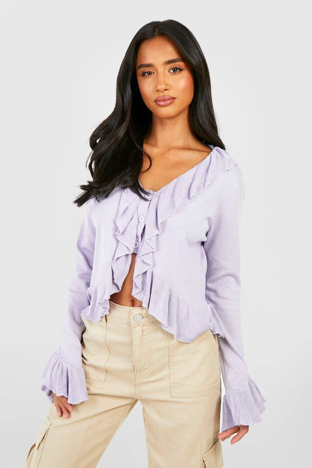 Petite Ruffle Detail Cardigan