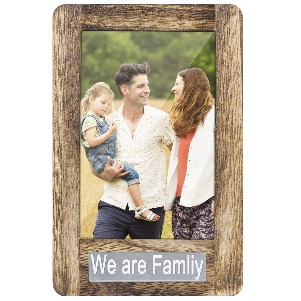 Photo Frame 4x6 for Table Top Display and Wall Mounting We are Family Theme Vertical Picture Frame Carbonized Black for Valentin