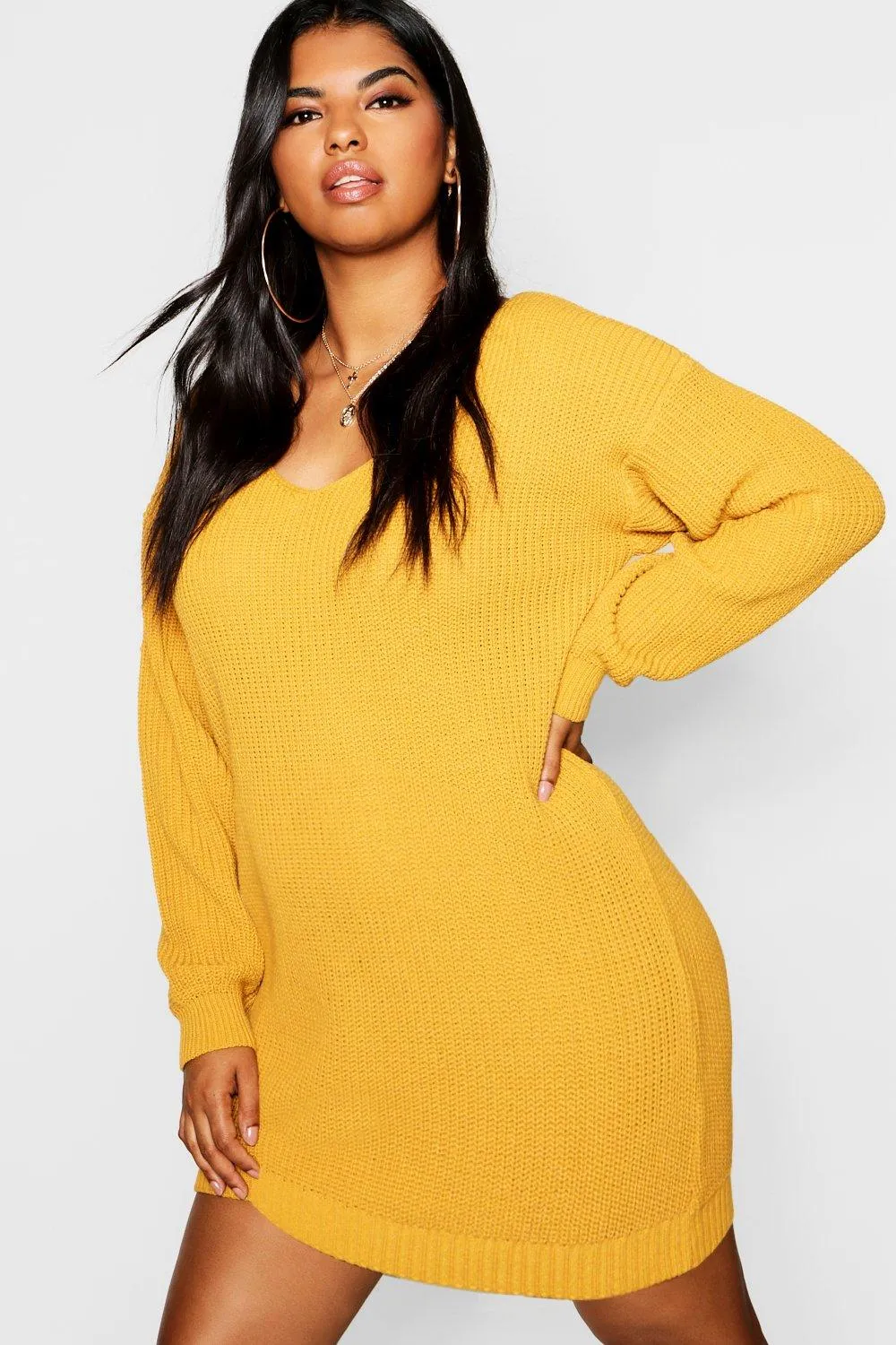 Plus Bella V Neck Sweater Mini Dress