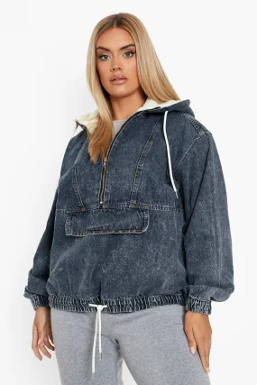 Plus Borg Lined Denim Hoodie