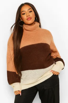 Plus Colour Block Turtleneck Raglan Sweater