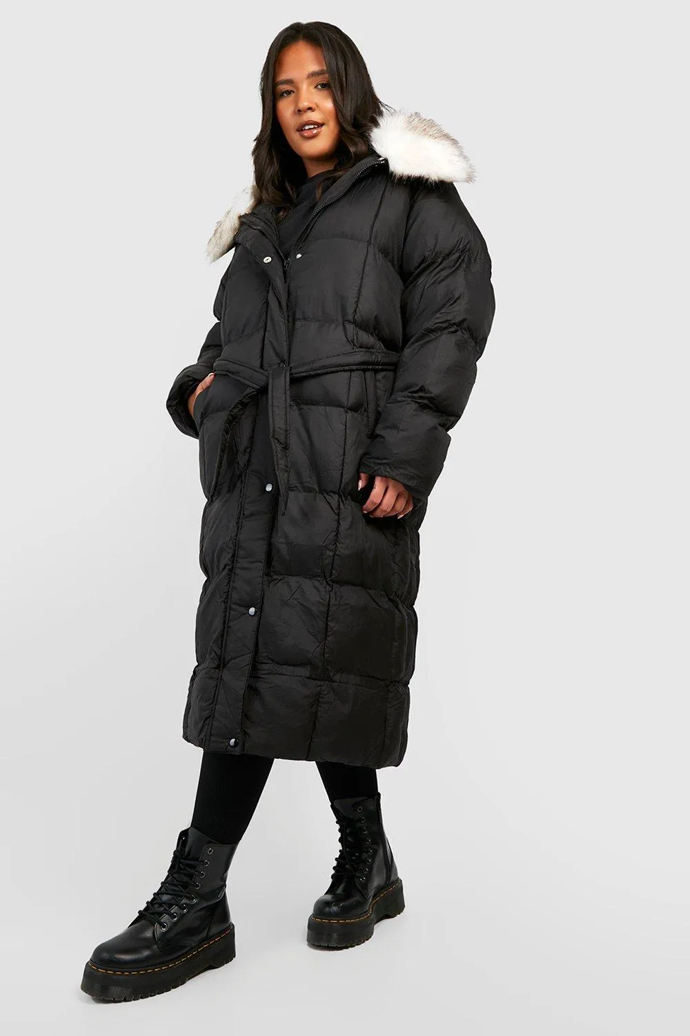 Plus Faux Fur Collar Maxi Puffer