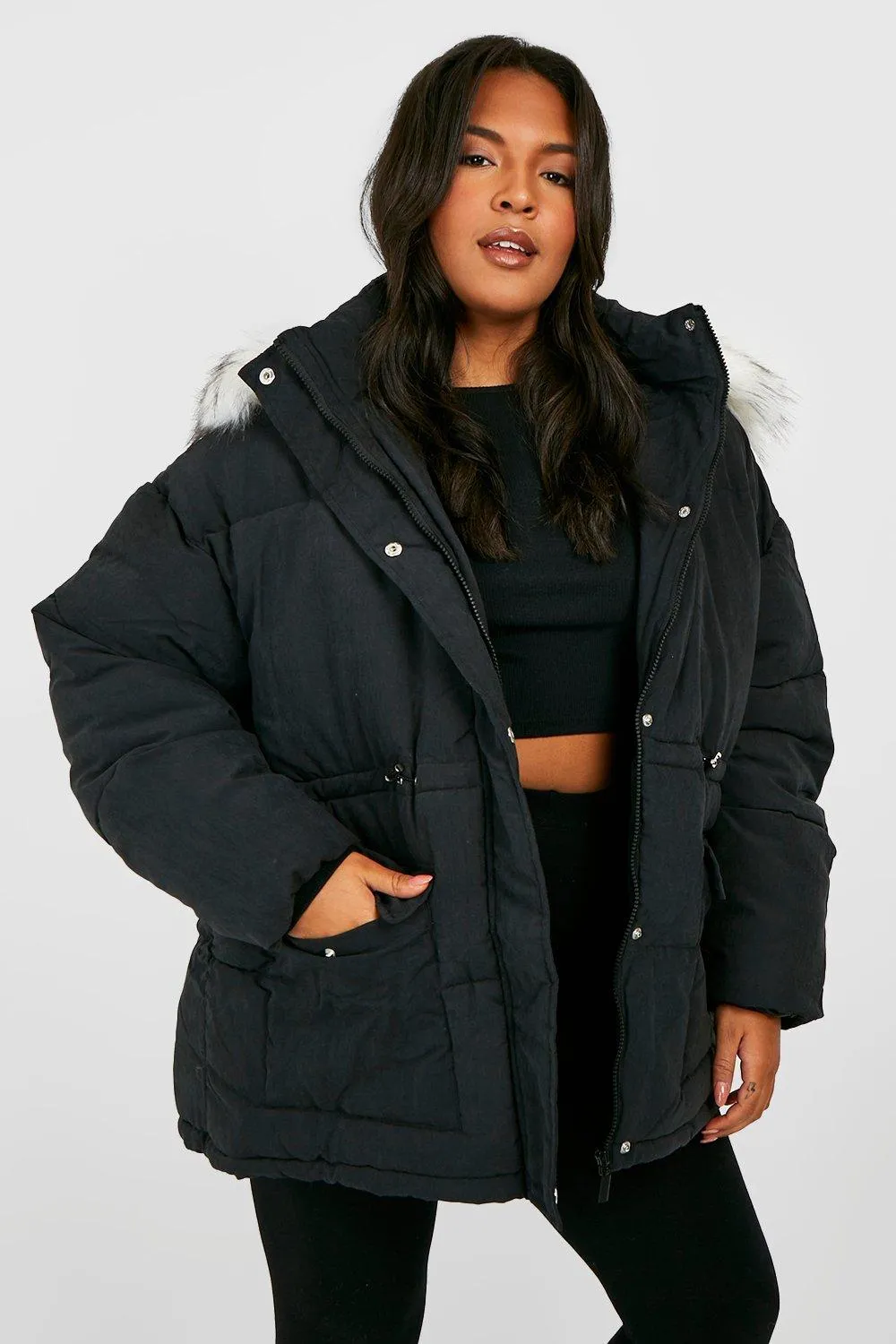 Plus Faux Fur Trim Puffer Jacket