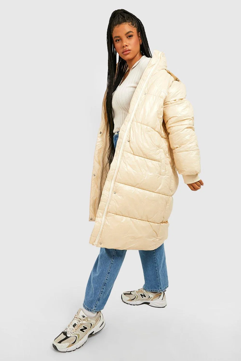 Plus Longline Pu Puffer Jacket