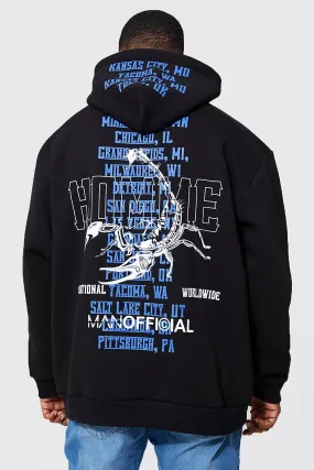 Plus Loose Scorpian Print Rib Neck Hoodie