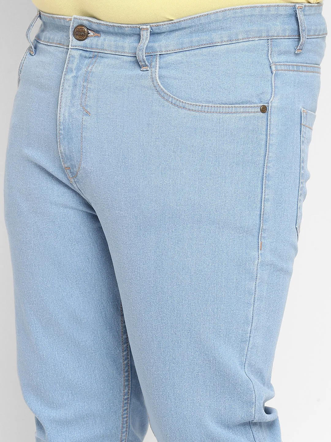 Plus Men's Ice Blue Regular Fit Washed Jeans Stretchable