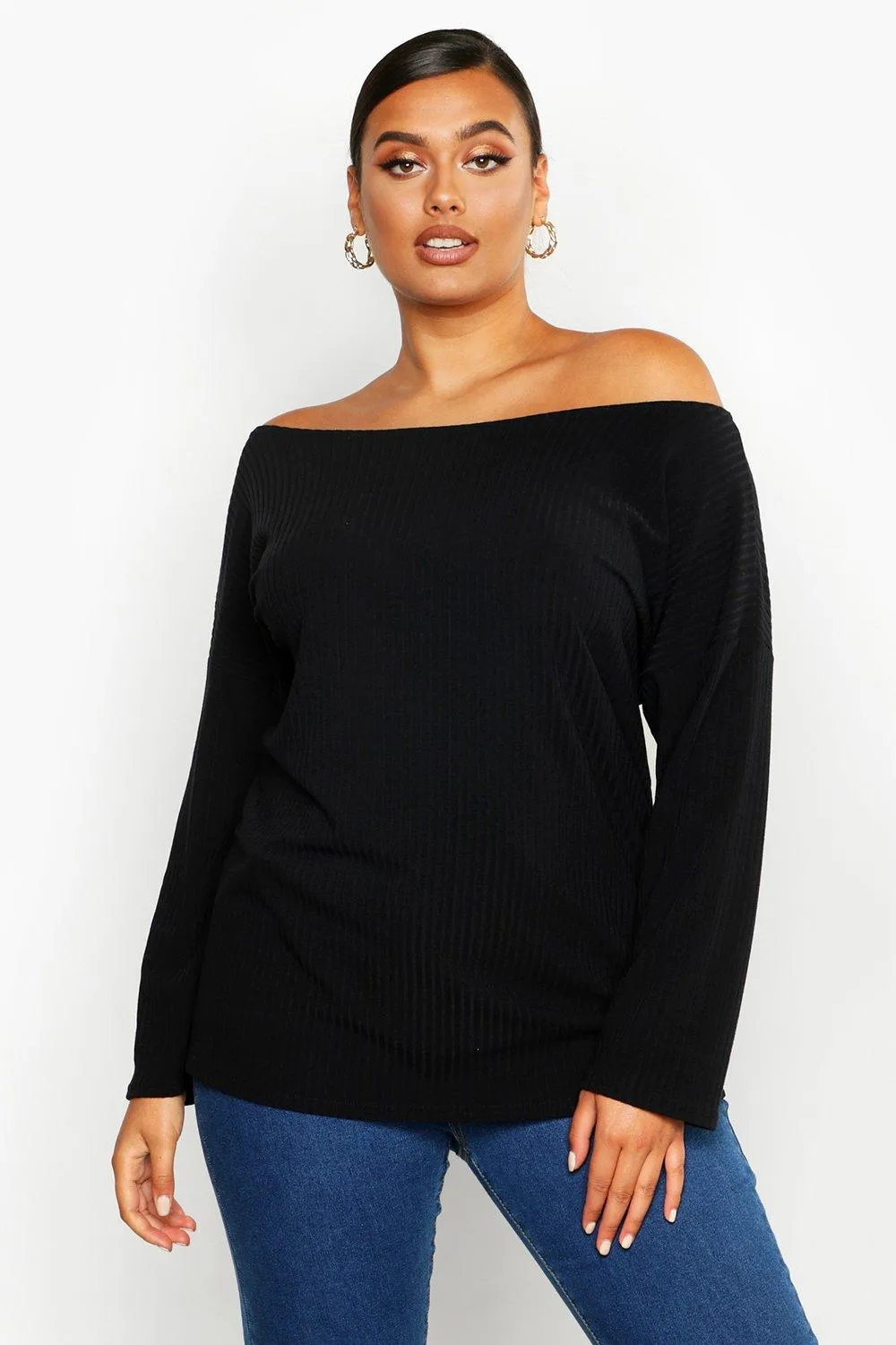 Plus Off The Shoulder Knitted Sweater