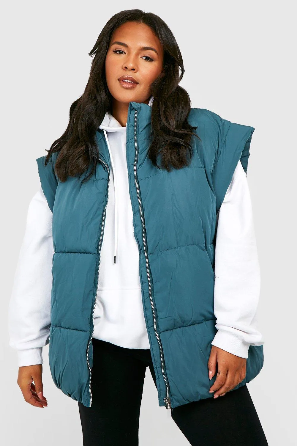 Plus Oversized Shoulder Midi Puffer Vest