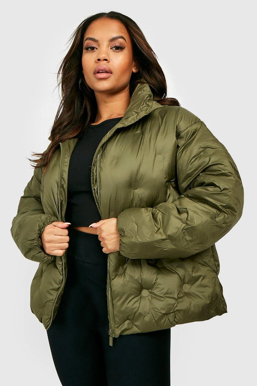 Plus Quilt Detail Maxi Puffer Coat