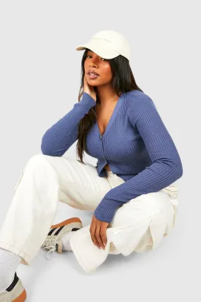 Plus Rib Knit Crop Cardigan