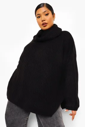 Plus Rib Knit Wide Sleeve Turn Up Cuff Sweater