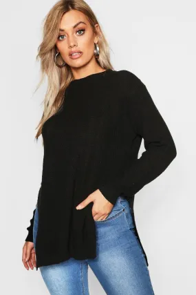 Plus Side Split Moss Stitch Tunic Sweater