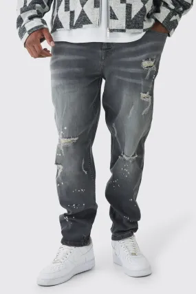 Plus Skinny All Over Ripped Bleached Paint Splatter Jeans