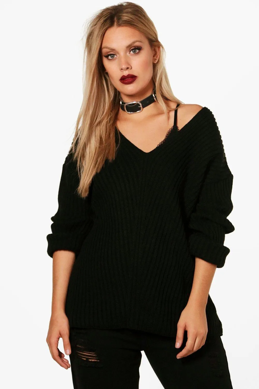 Plus Slouchy V Neck Sweater