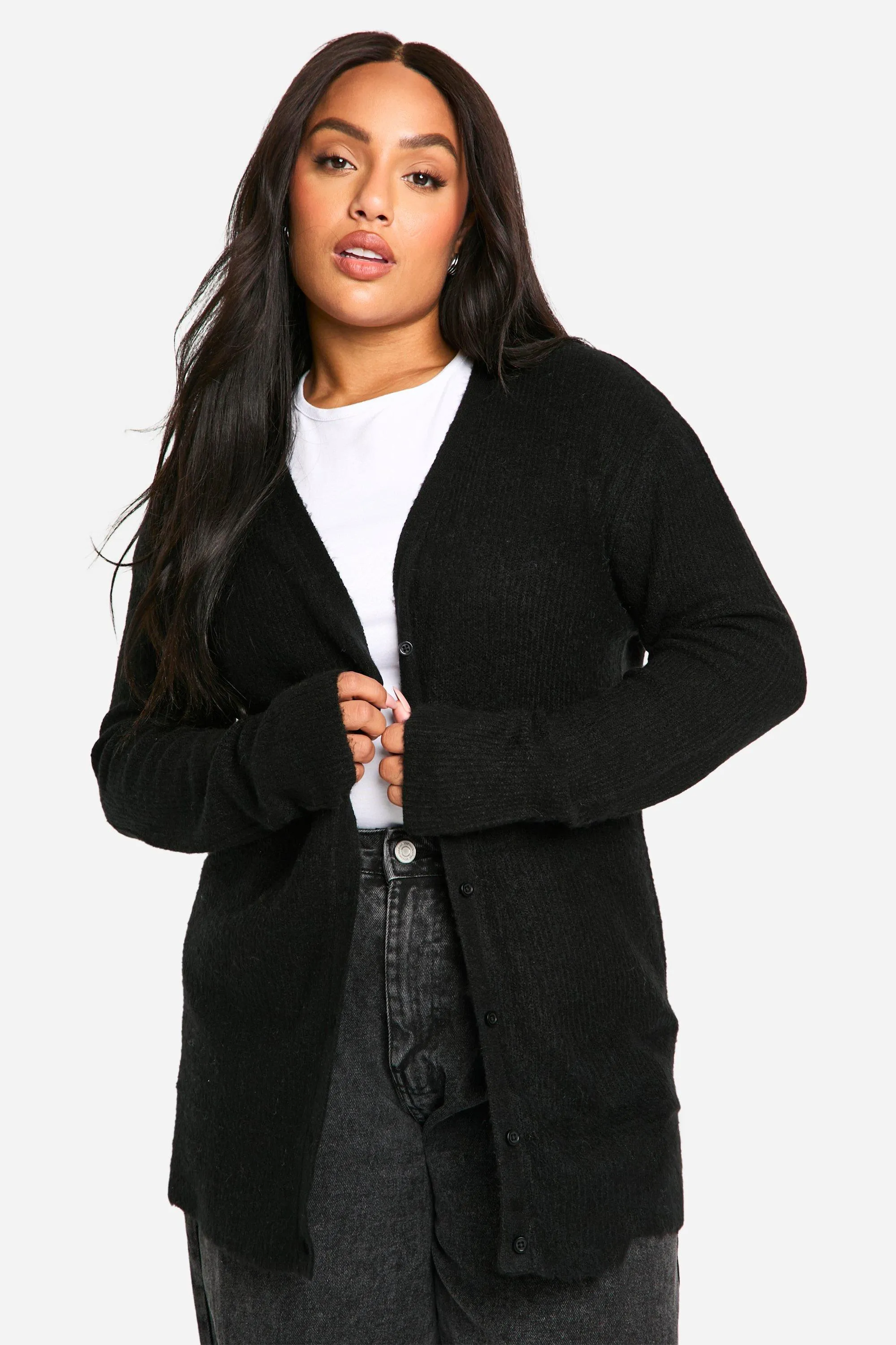 Plus Soft Rib Knit Slouchy Boyfriend Cardigan