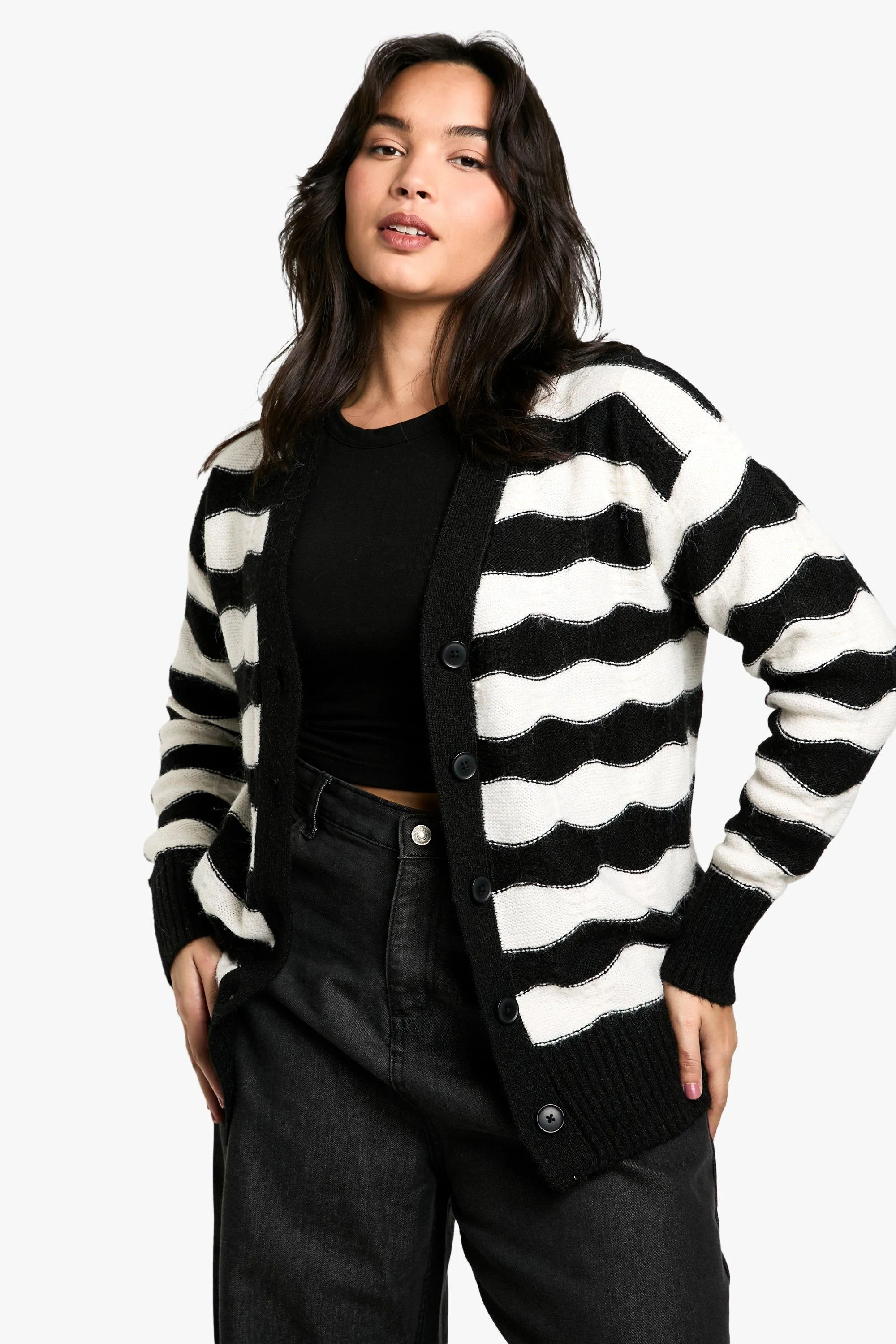 Plus Stripe Oversized Knitted Cardigan