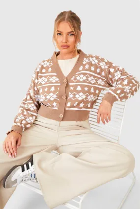 Plus Wide Sleeve Fairisle Christmas Crop Cardigan