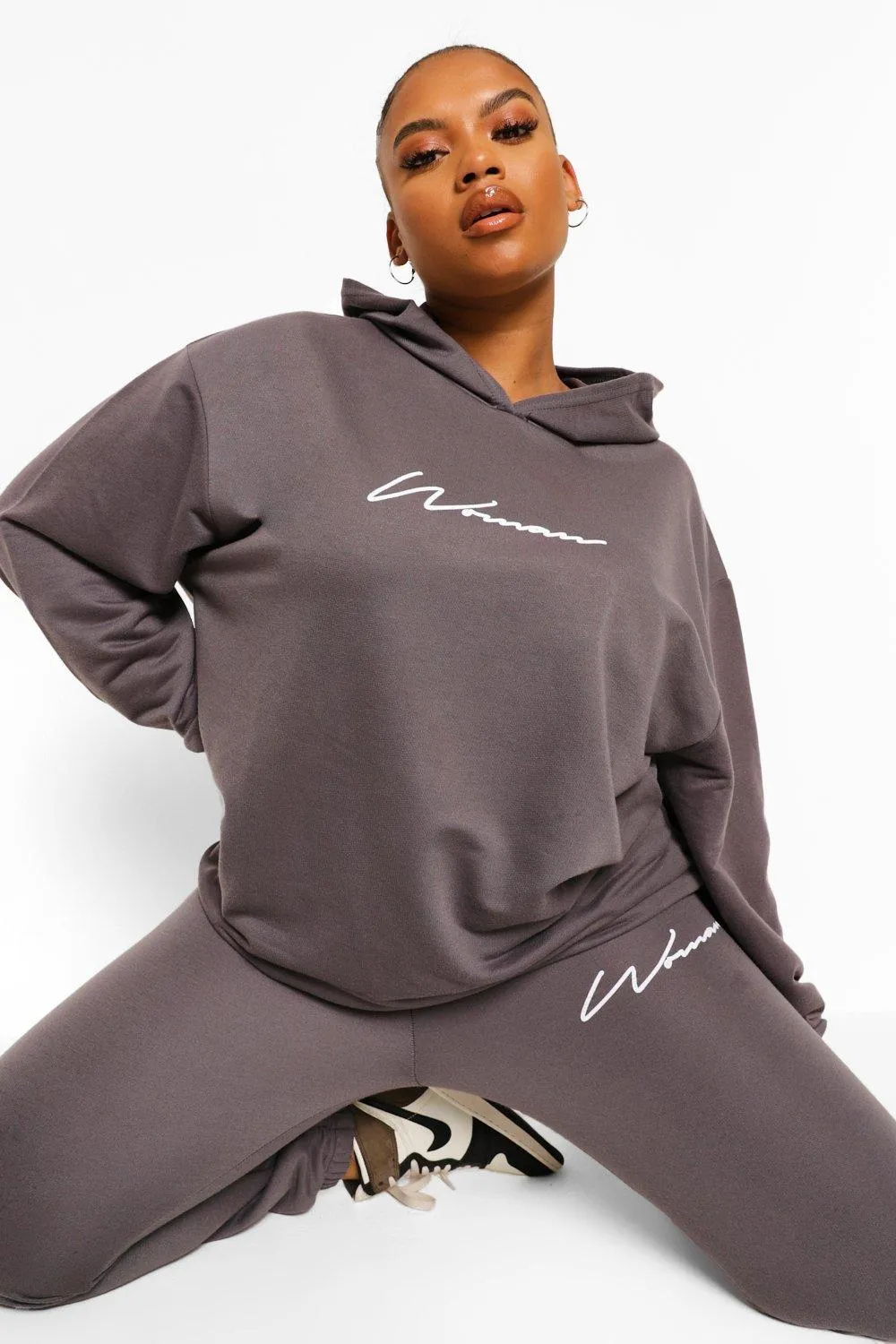 Plus Woman Script Oversized Hoodie