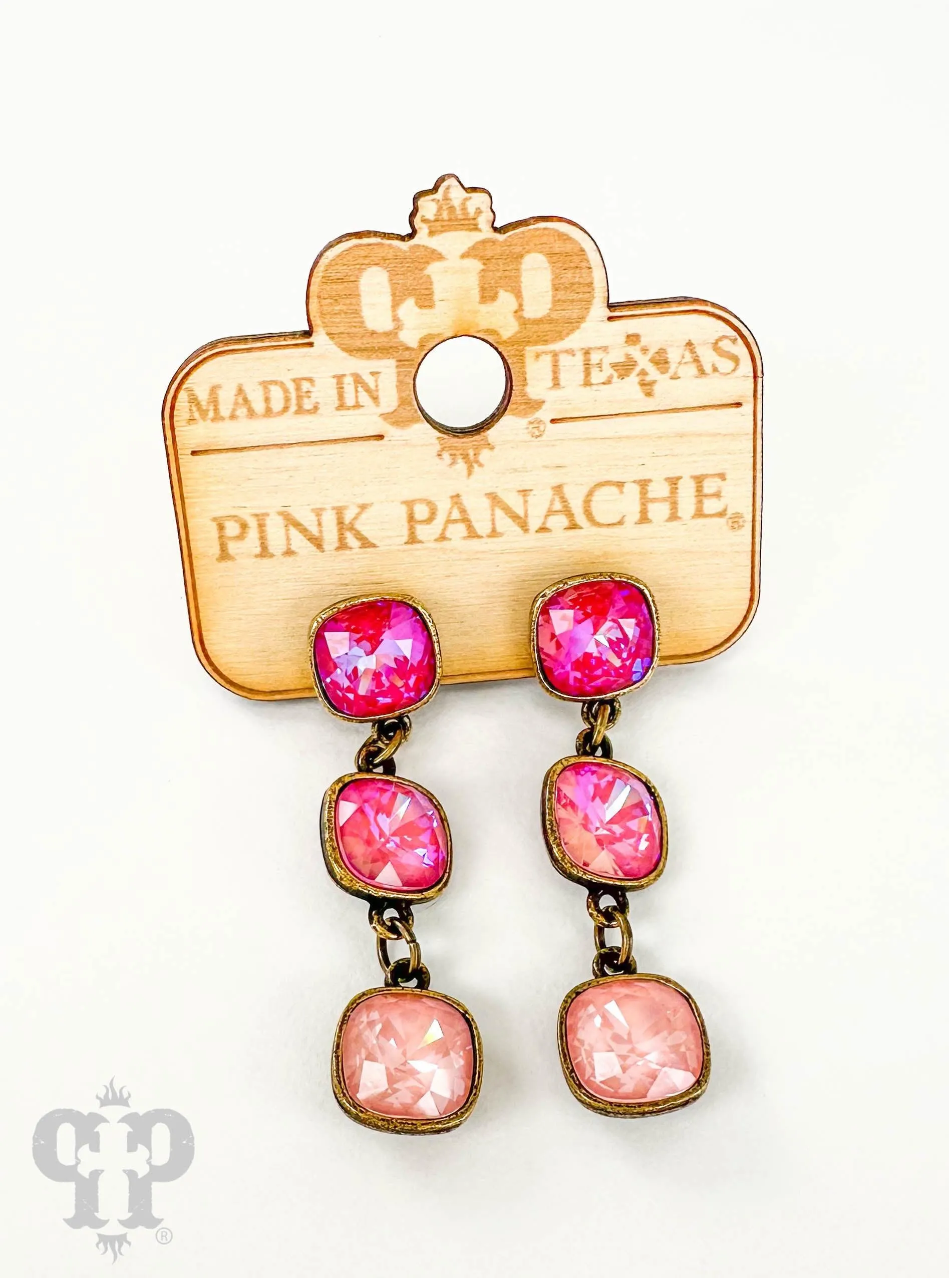 PP Crystal Triple Pink Bronze Earrings