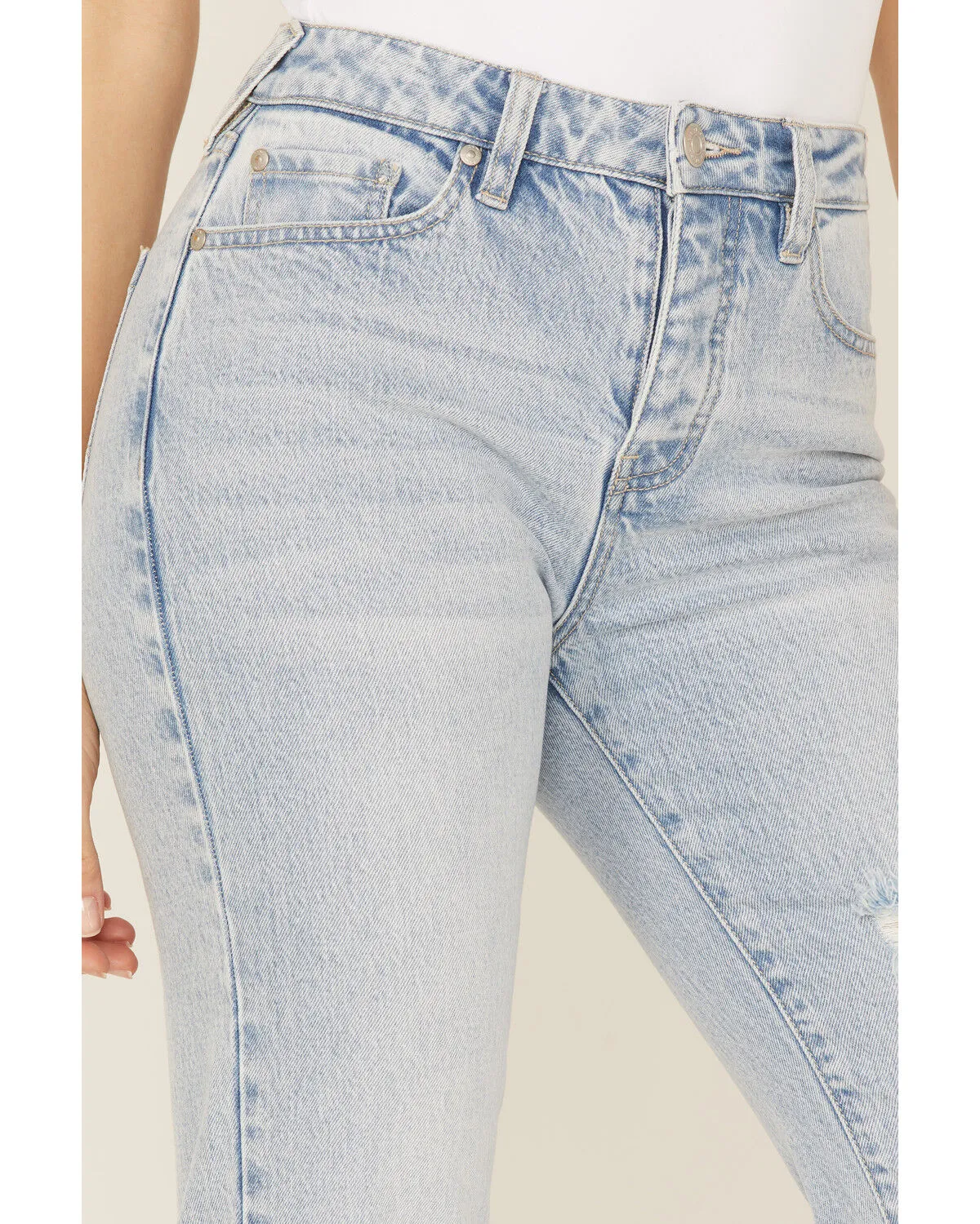 Product Name:  Cleo + Wolf Women's Light Wash High Rise Distressed Straight Jeans