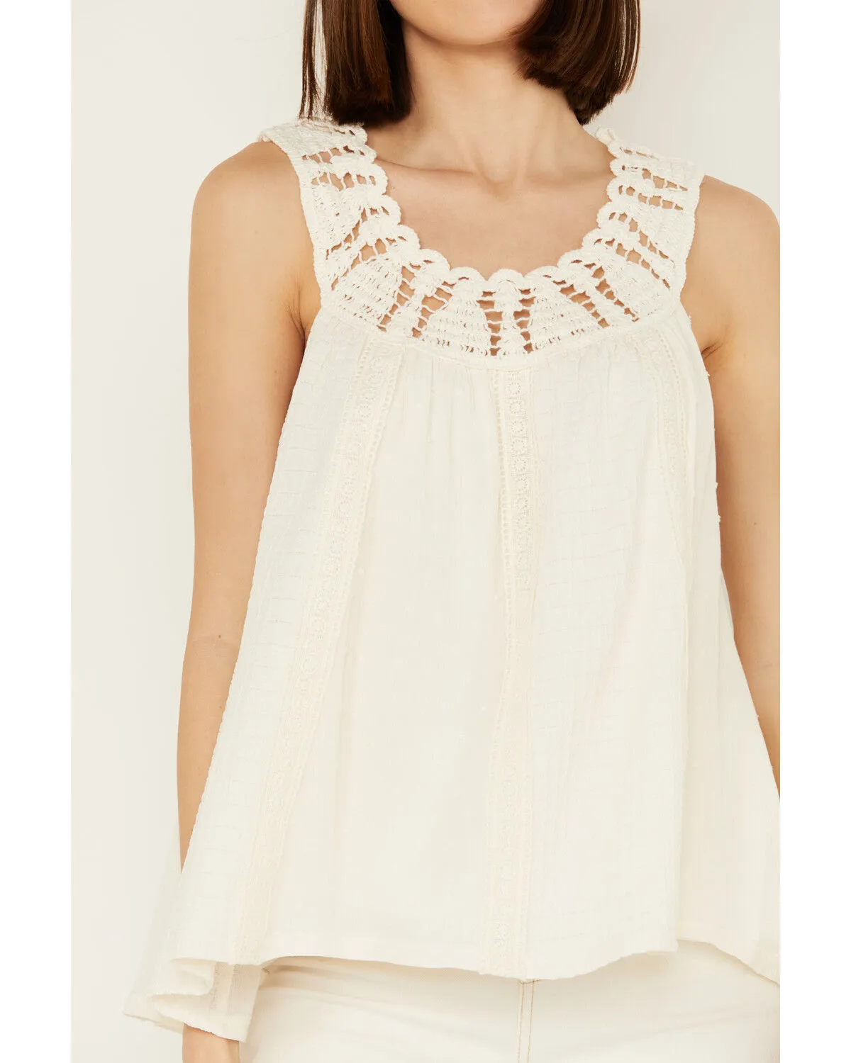 Product Name:  Miss Me Women's Crochet Neck Sleeveless Peasant Top