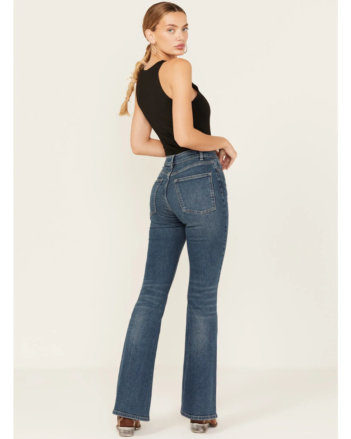 Product Name:  Warp + Weft Women's Mia Dark Wash High Rise Flare Stretch Denim Jeans