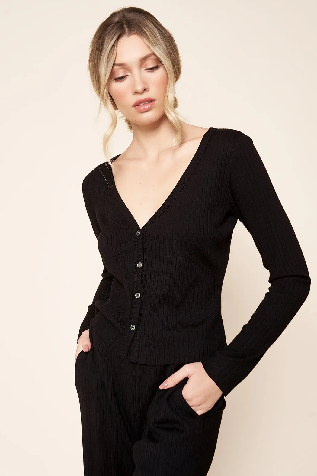 Provence Ribbed Knit Cropped Cardigan Top