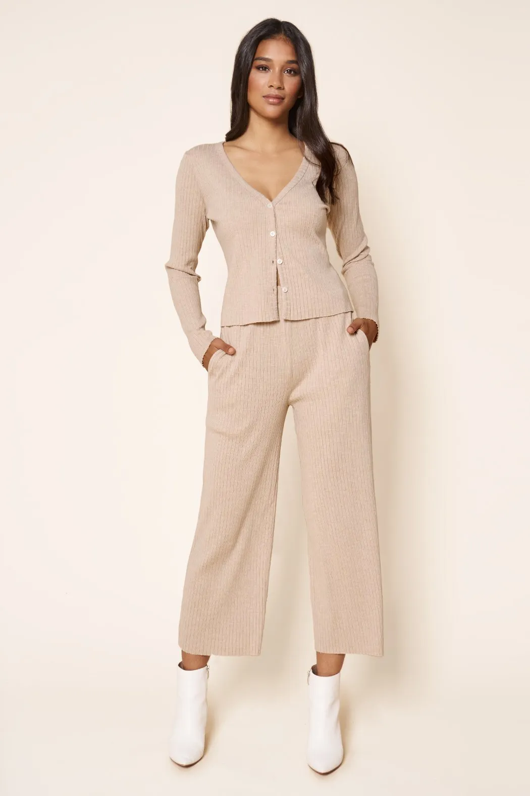 Provence Ribbed Knit Cropped Cardigan Top