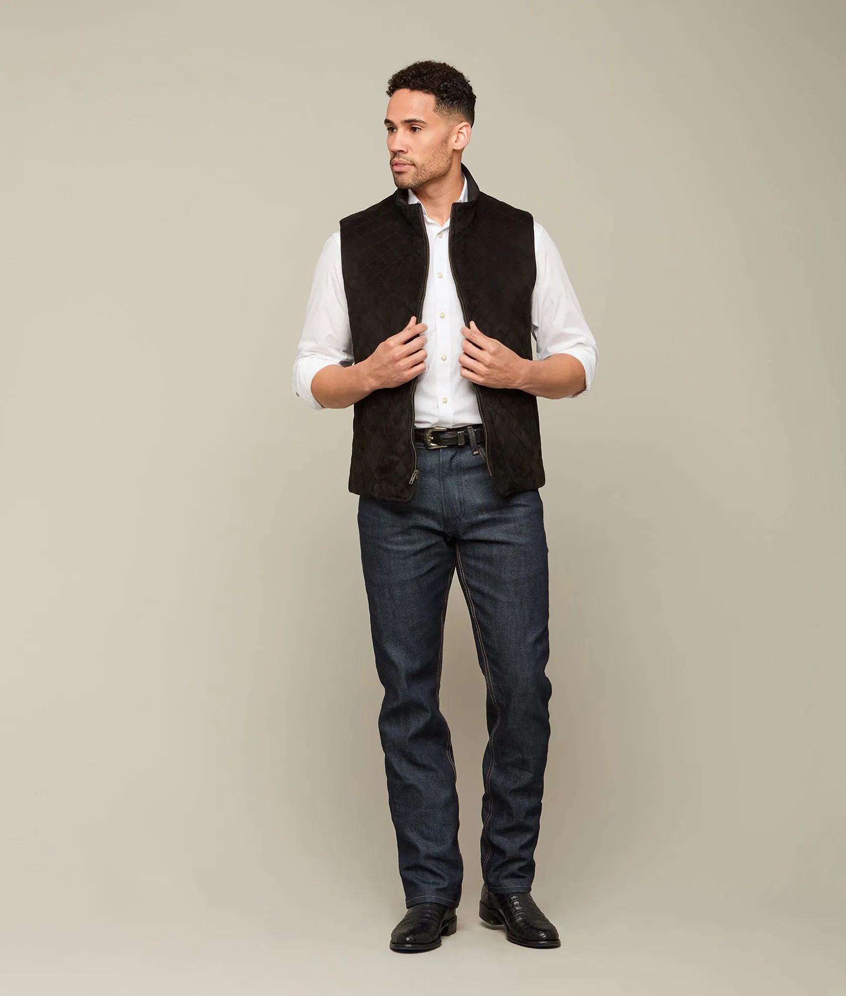 Quilted Suede Vest :: Black