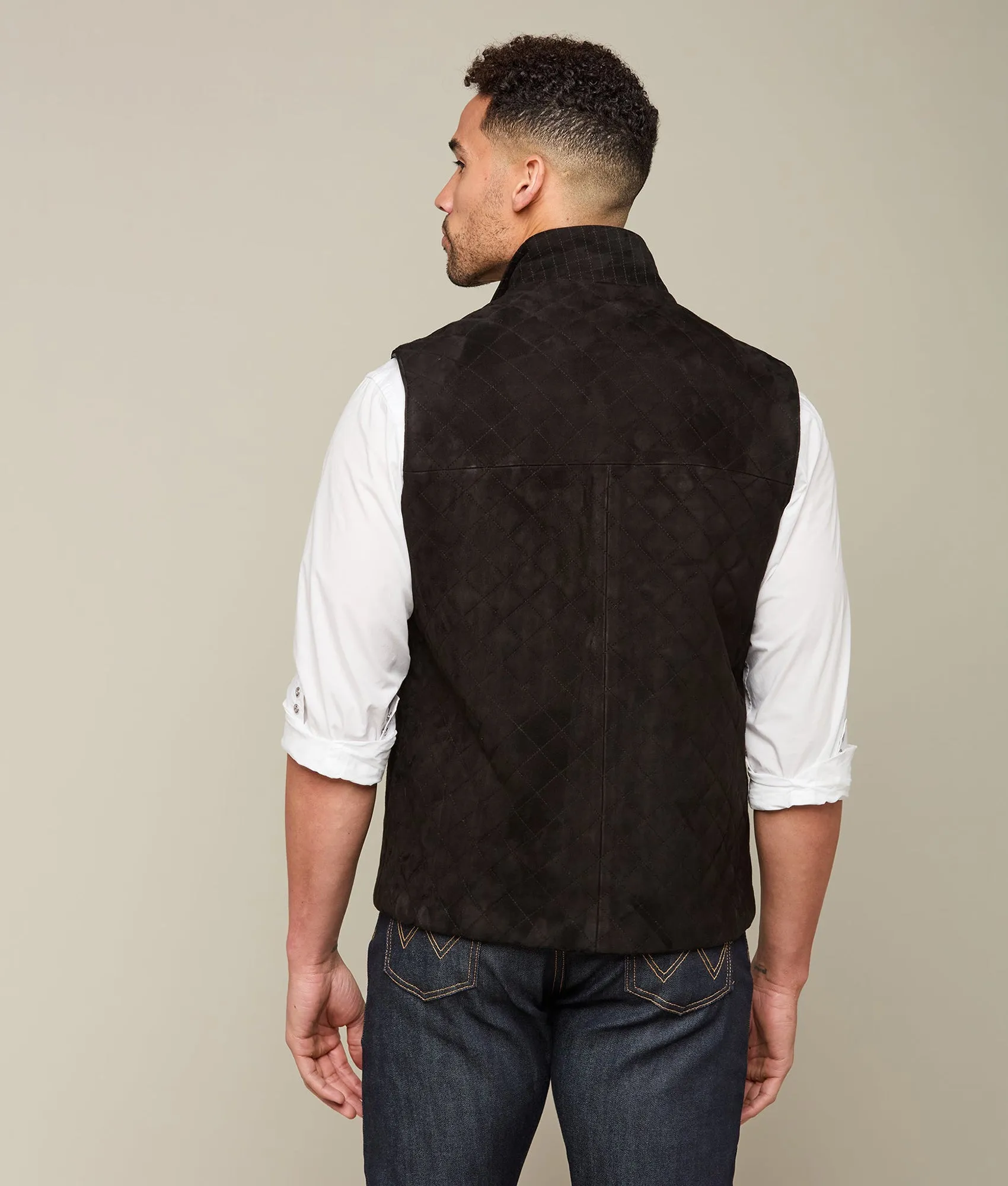 Quilted Suede Vest :: Black