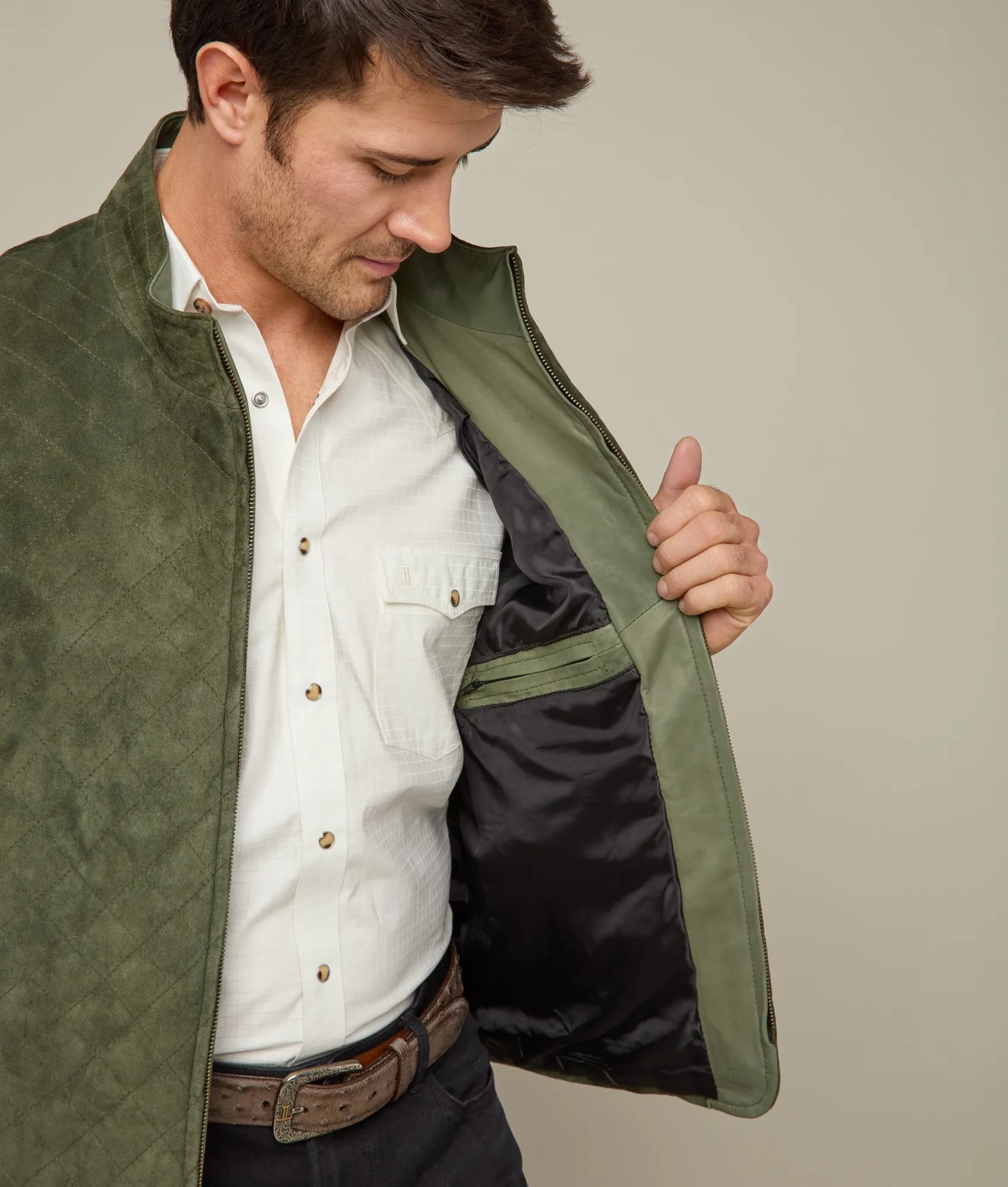 Quilted Suede Vest :: Loden