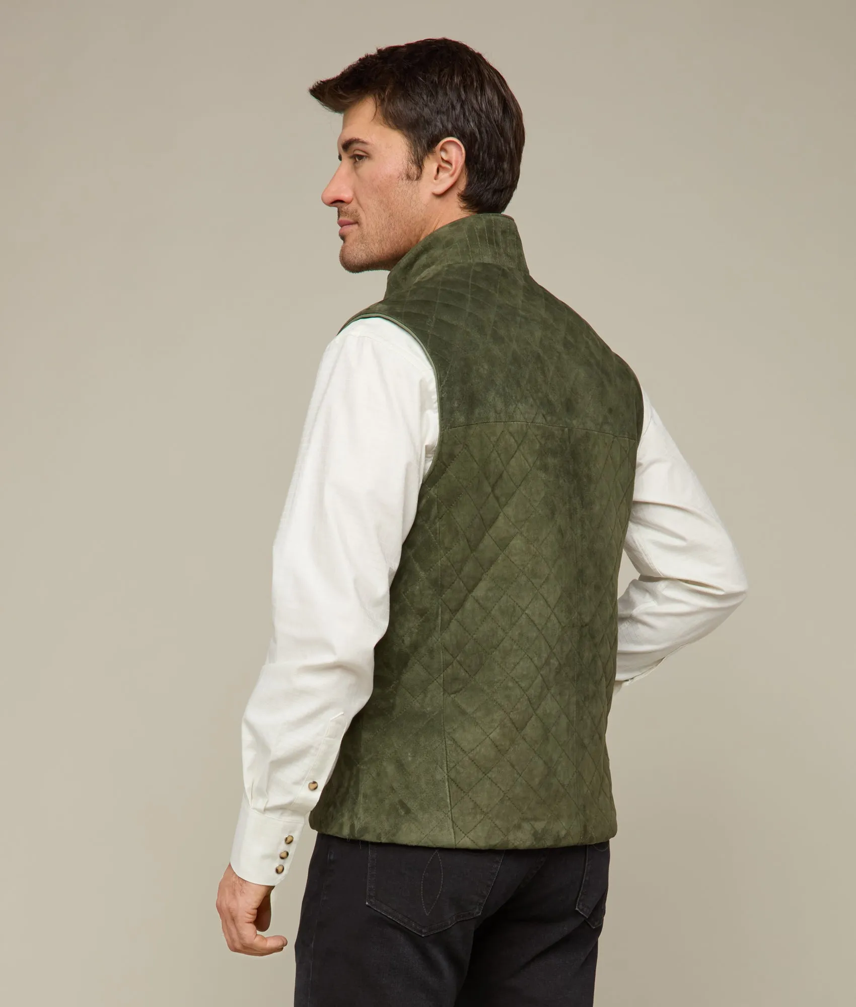 Quilted Suede Vest :: Loden