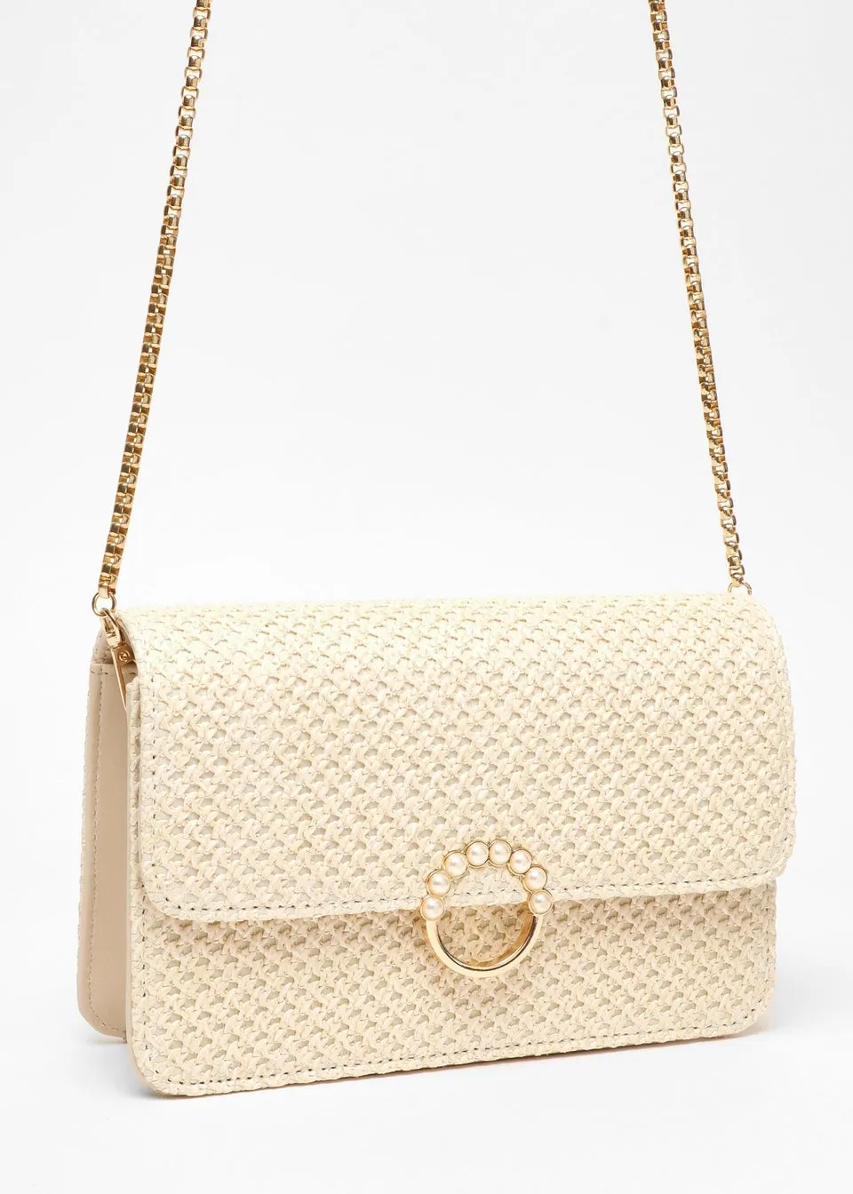 Quiz Cream Woven Cross Body Bag