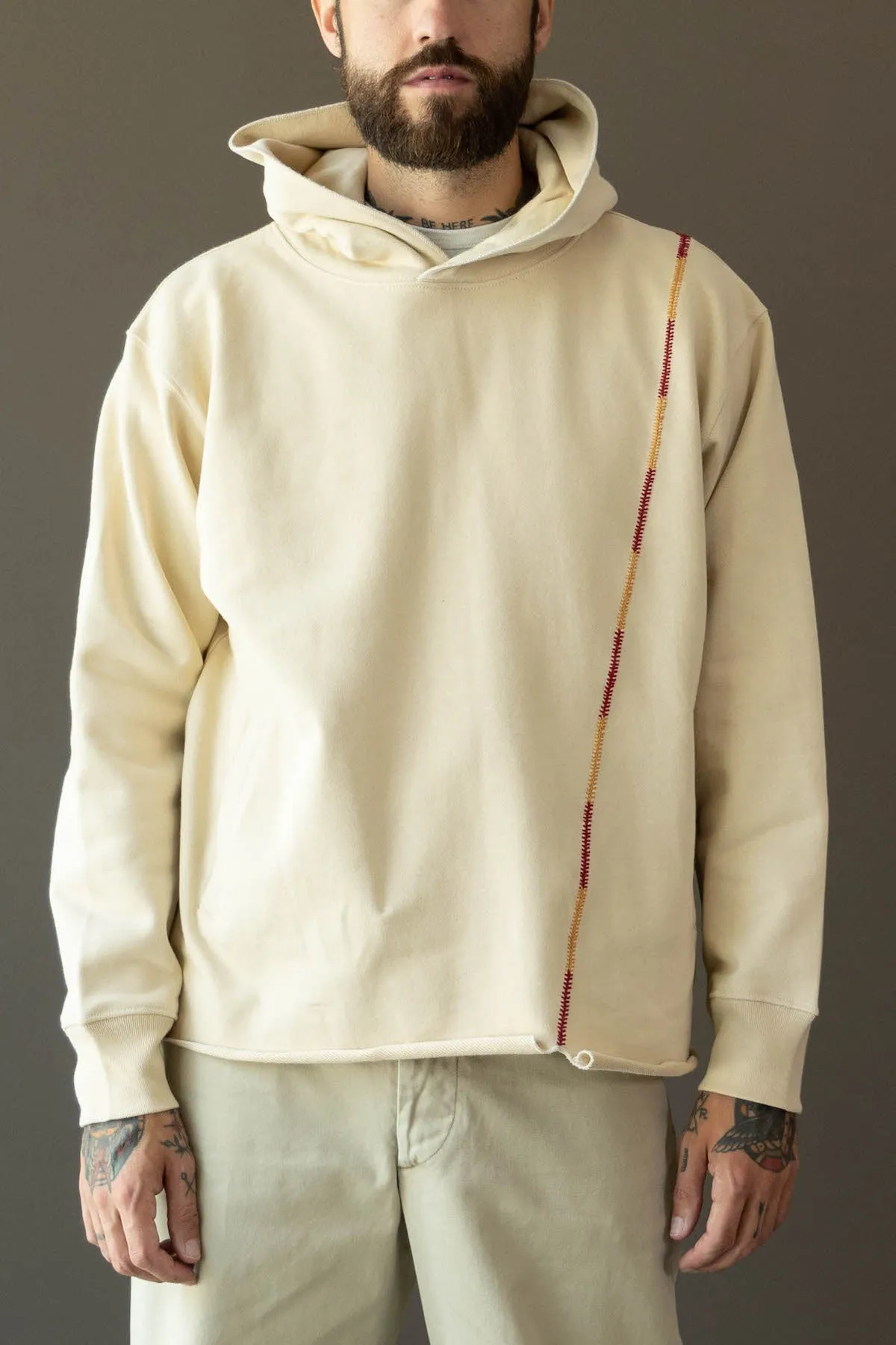 Rabari Stitch Hoodie - Ecru/Red/Yellow