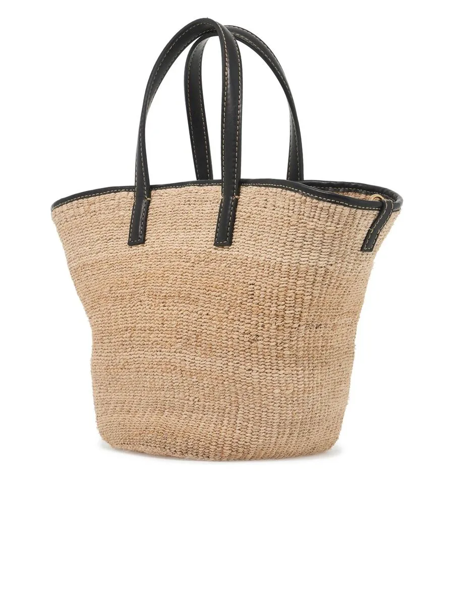 Raffia Shoulder Bag With Perforated Logo