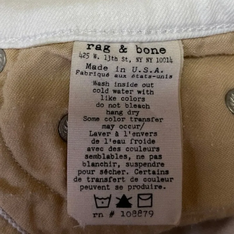 Rag & Bone Women's White Mid Rise Capri Cropped Skinny Denim Jeans Size 30