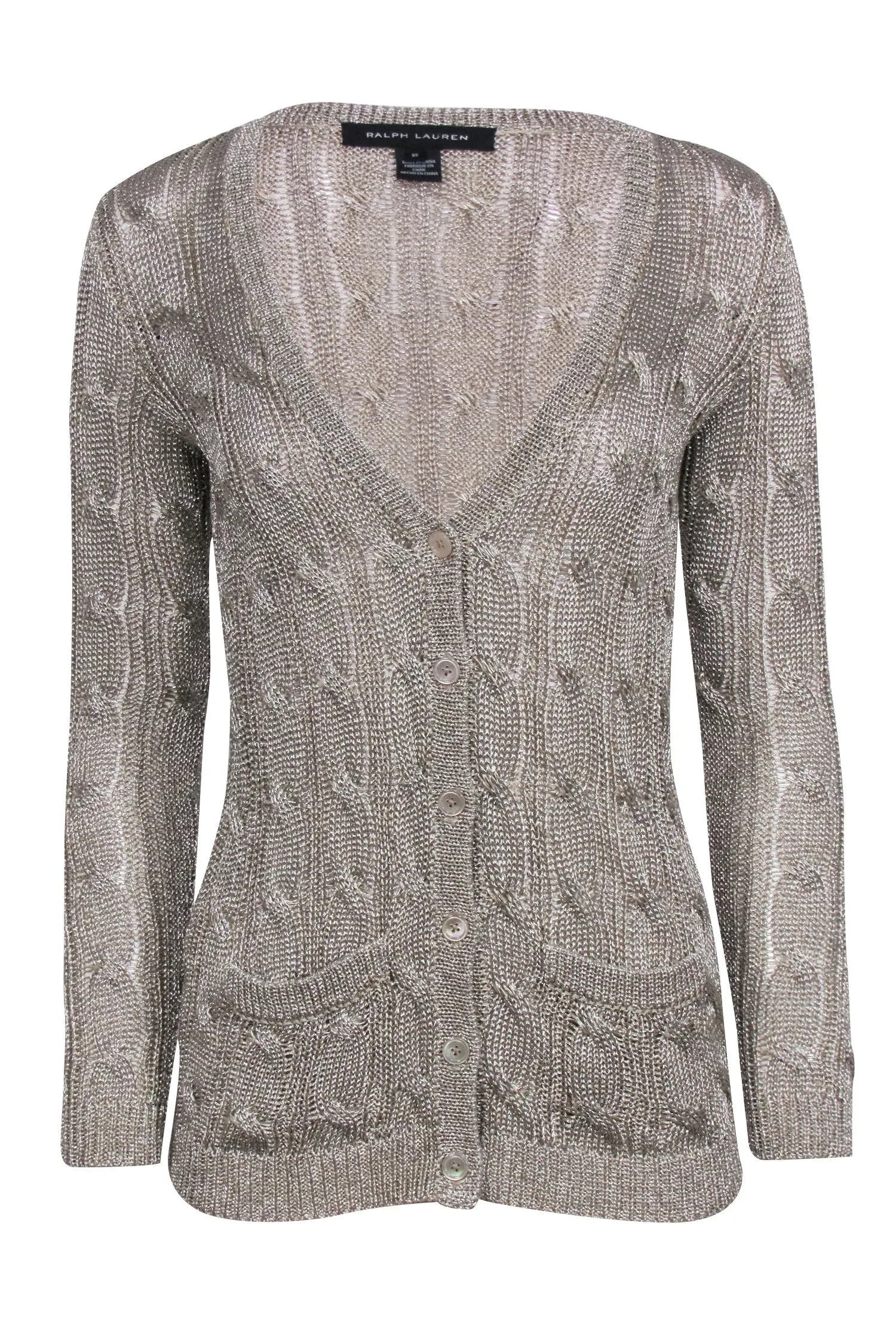 Ralph Lauren Black Label - Gold Metallic Knit Cardigan Sz XS