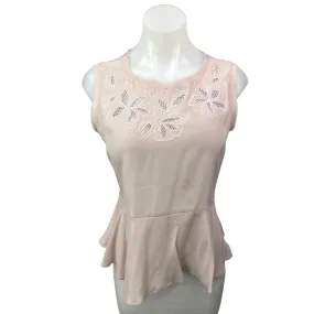 Rebecca Taylor Pink 100% Silk Sleeveless Peplum Embroidered Flower Blouse Top 4