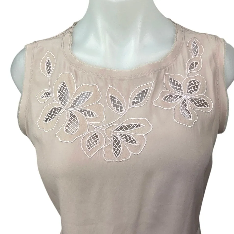 Rebecca Taylor Pink 100% Silk Sleeveless Peplum Embroidered Flower Blouse Top 4