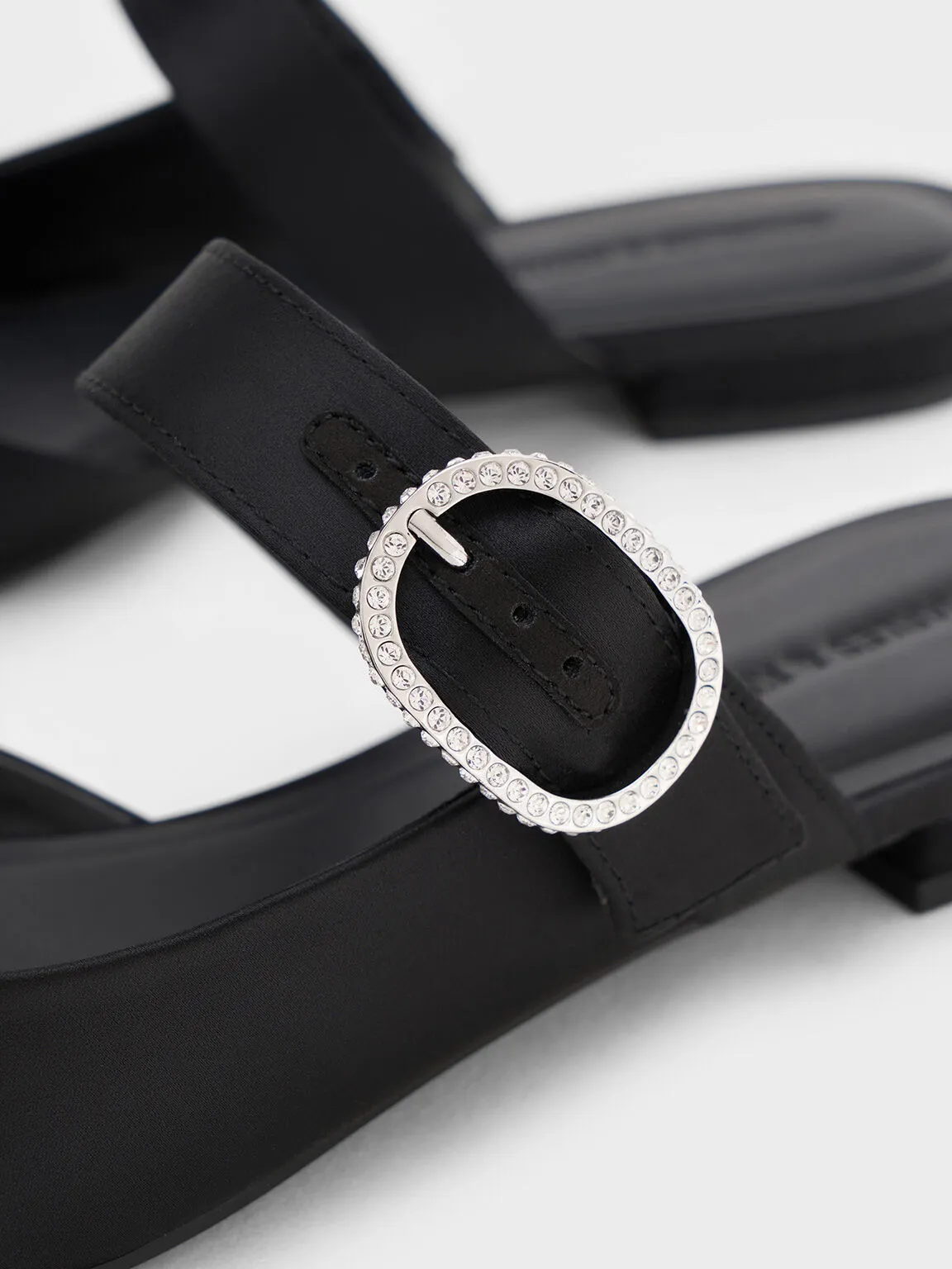 Recycled Polyester Crystal-Buckle Pointed-Toe Mules - Black Textured