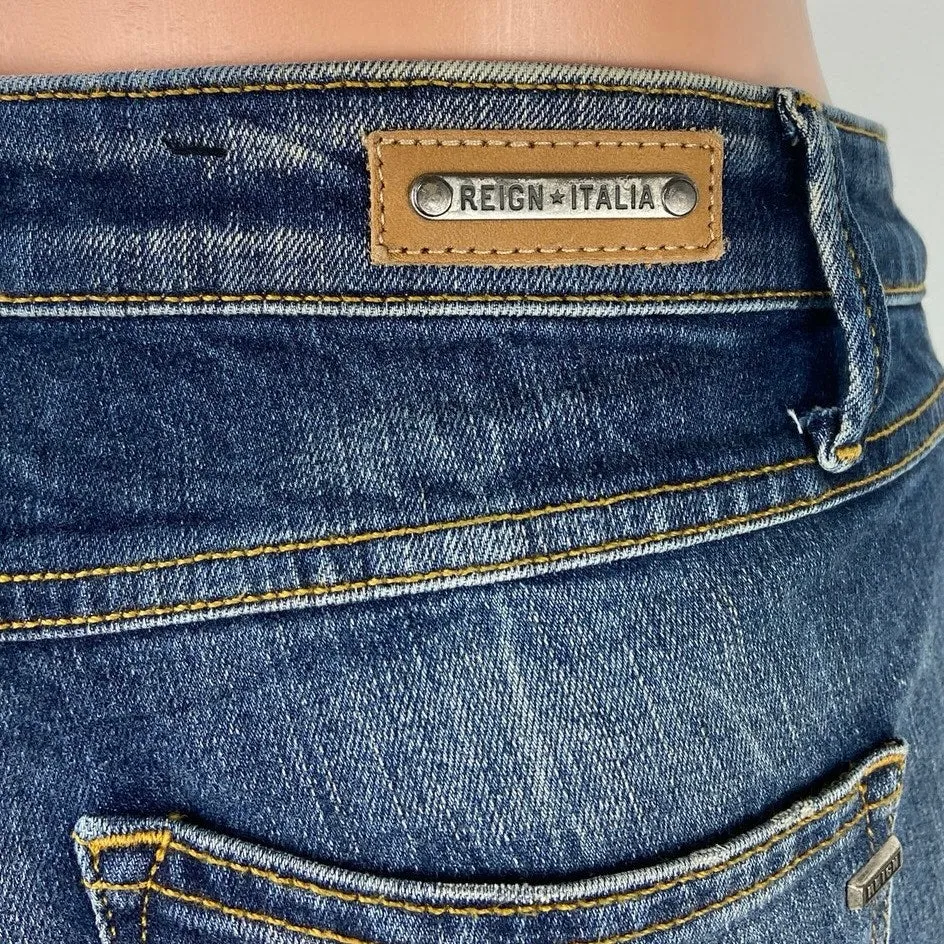 Reign Blue Kimberly Faded Low Rise Distressed Skinny Ankle Crop Denim Jeans 29R