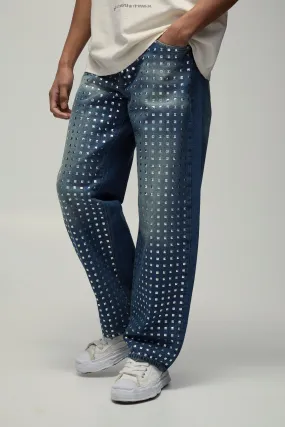 Relaxed Rigid Studded Denim Jeans