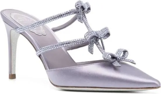 René Caovilla 100mm bow-detail satin mules Purple