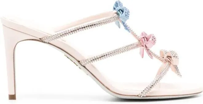 René Caovilla 100mm crystal-embellished satin mules Pink
