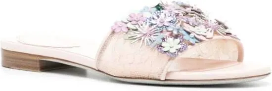 René Caovilla 20mm floral-appliqué lace mules Pink