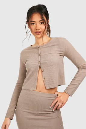 Ribbed Loose Fitting Mockhorn Button Up Cardigan